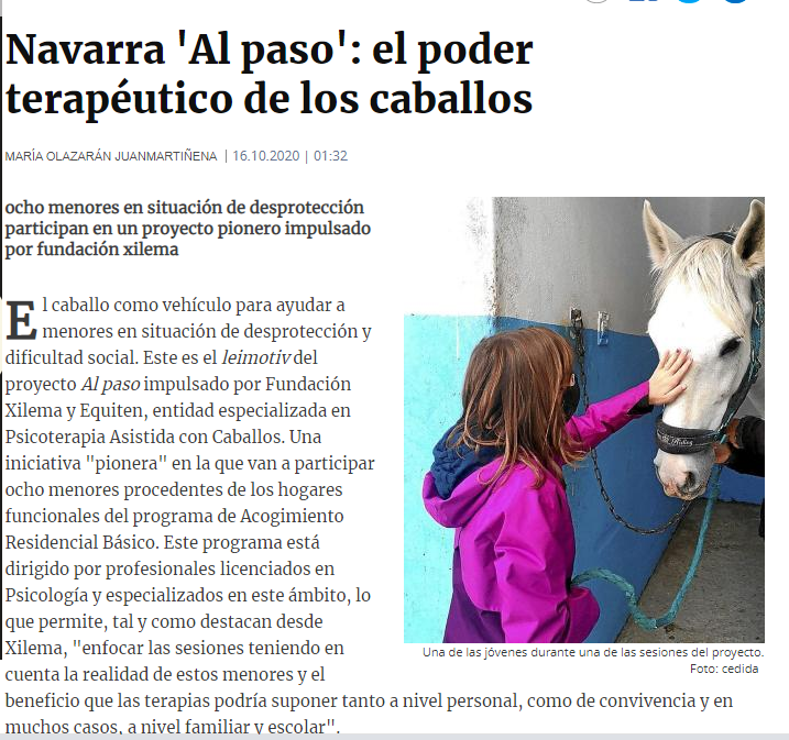 Equitén (equinoterapia Navarra) en Diario de Noticias de la mano de Fundación Xilema
